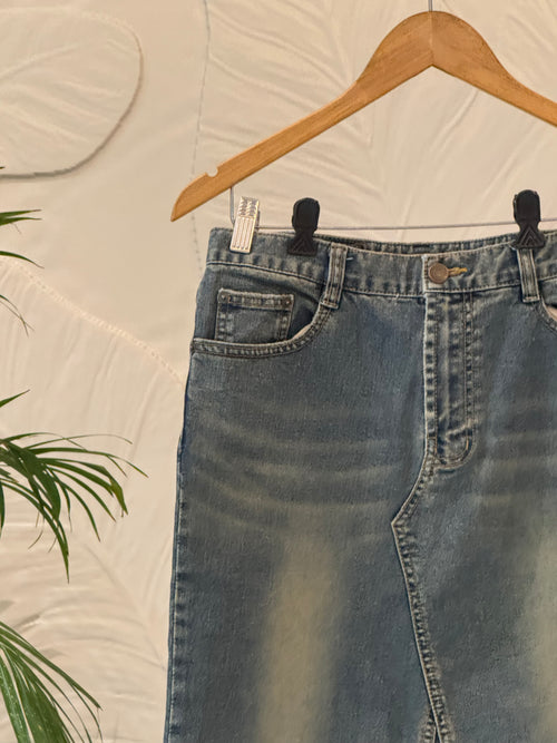Vintage Washed Indigo Denim Mini Skirt